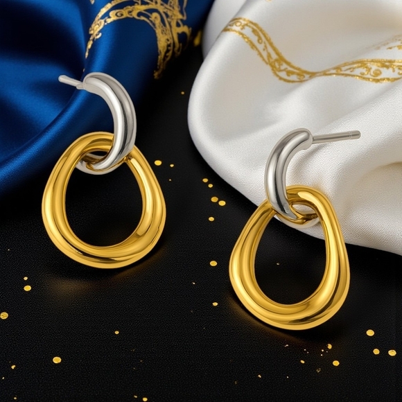 🆕️Versatile 2-in-1 Two-Tone 18K Gold Plated Stainless Steel Dainty Earrings ✨ - Picture 6 of 15